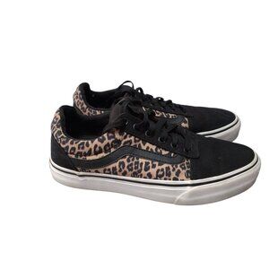VANS Women's Size 8.5 Black Leopard Print Lace Up Low Top Sneakers Skateboard